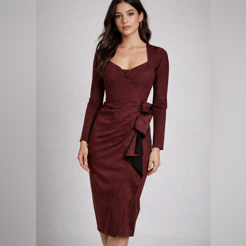 CHIARA BONI La Petite Rabe Red Glitter Avant Garde Ruby Gown Dress Structured